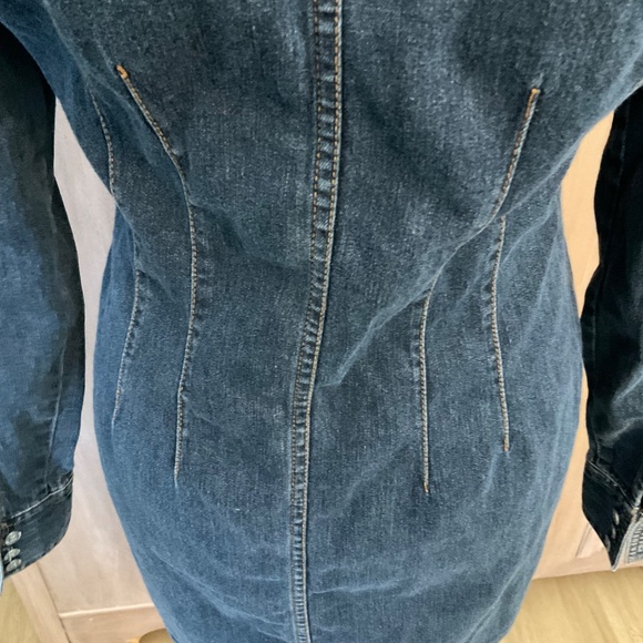 Y2K Vintage Calvin Klein CK Denim Button front Long Sleeve Mini Denim Dress Sz M - Picture 6 of 12